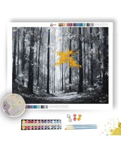 SILVER FOREST WITH GOLDEN FALL B&W - Paint by Numbers Full Kit
