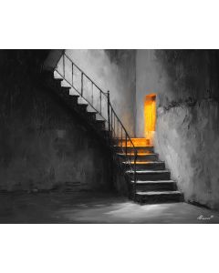 STAIRCASE SHADOW WITH AMBER STEP B&W
