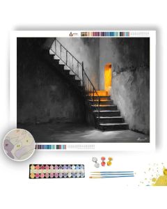 STAIRCASE SHADOW WITH AMBER STEP B&W - Paint by Numbers Full Kit