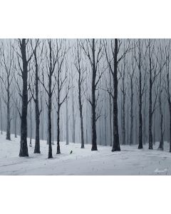 WINTER TREES WITH JADE BIRD
