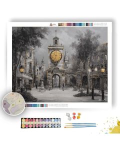 GOLDEN CLOCK SQUARE B&W - Paint by Numbers Full Kit