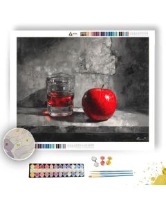 RED APPLE TABLE B&W - Paint by Numbers Full Kit