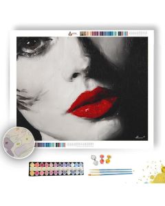 RED LIP DETAIL B&W - Paint by Numbers Full Kit