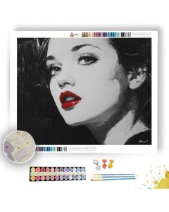 RED LIP PORTRAIT B&W - Paint by Numbers Full Kit