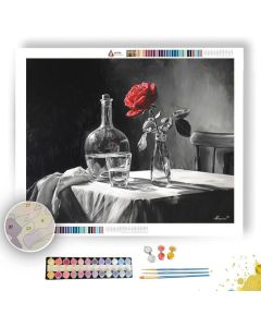 RED ROSE TABLE B&W - Paint by Numbers Full Kit