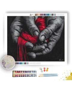 RED THREAD HANDS B&W - Paint by Numbers Full Kit