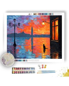 VENICE WINDOW CAT SILHOUETTE - Paint by Numbers Full Kit