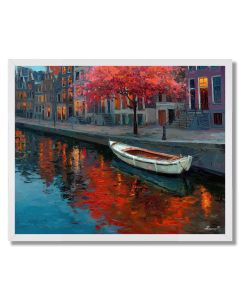 AMSTERDAM ROWBOAT NEAR REEDS - FRAMED