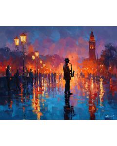 MARRAKECH SAXOPHONIST UNDER LAMPS