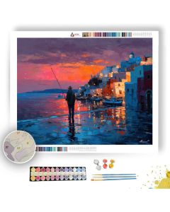 SANTORINI FISHERMAN AT TWILIGHT - Paint by Numbers Full Kit