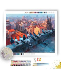 BARCELONA ROOFTOP PIGEON FLOCK - Paint by Numbers Full Kit