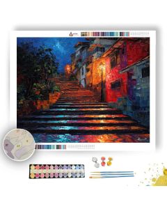 BANGKOK COBBLESTONE STEPS NIGHT - Paint by Numbers Full Kit
