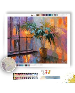 INDOOR PALM BY RAIN WINDOW - Paint by Numbers Full Kit