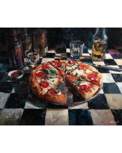 PIZZA ON CHECKERED CLOTH