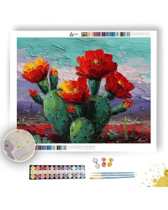 CACTUS WITH RED FLOWERS - Paint by Numbers Full Kit