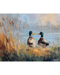 PAIR OF DUCKS NEAR REEDS