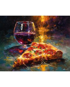 PIZZA BESIDE WINE GLASS