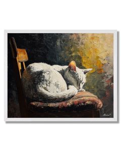 CAT CURLED ON CHAIR - FRAMED