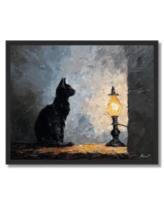 CAT BESIDE LAMP - FRAMED
