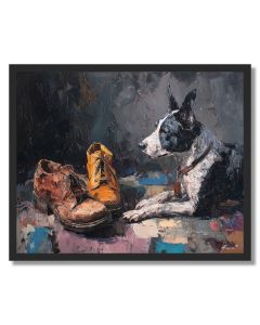 DOG BESIDE SHOES - FRAMED