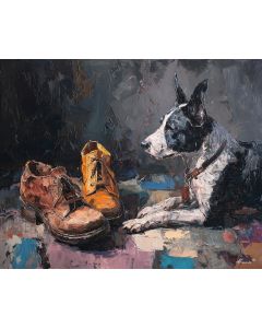DOG BESIDE SHOES