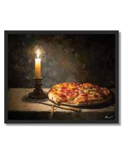 PIZZA BESIDE CANDLE - FRAMED