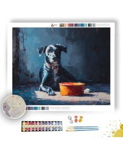 DOG BESIDE FOOD BOWL - Paint by Numbers Full Kit