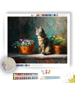 CAT BESIDE FLOWER POT - Paint by Numbers Full Kit