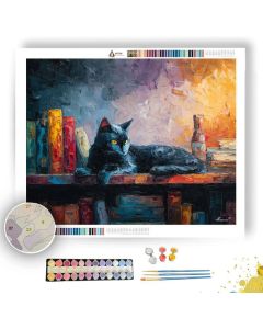 CAT ON BOOKSHELF - Paint by Numbers Full Kit
