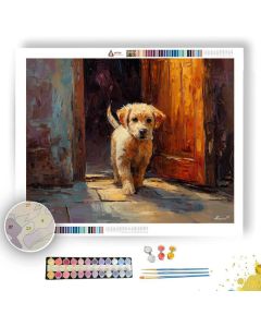 PUPPY NEAR DOORWAY - Paint by Numbers Full Kit