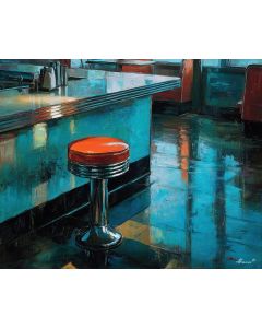 DINER STOOL IN NEON BY WINDOW LIGHT