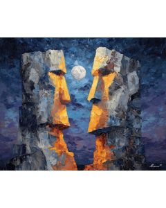 TWIN STATUES AT MOONRISE UNDER OPEN SKY