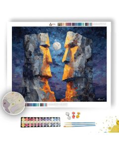TWIN STATUES AT MOONRISE UNDER OPEN SKY - Paint by Numbers Full Kit