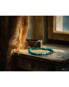 TURQUOISE ON WOVEN CLOTH AT FIRST LIGHT