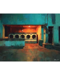 LAUNDROMAT AFTER DARK AT FIRST LIGHT