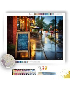 CAFE MENU IN RAIN BY QUIET LIGHT - Paint by Numbers Full Kit