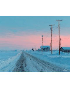 REMOTE ROAD AT WINTER GLOW IN BLUE HOUR