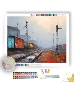 TRAIN YARD IN FOG - Paint by Numbers Full Kit