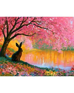 HARE UNDER MORNING GOLDENPOND