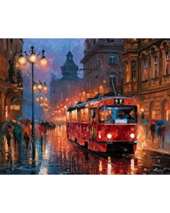PRAGUE TRAM AT DUSK
