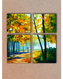 Set of 4 stretched paintings - NOON IN THE FOREST