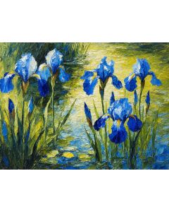 Luminous Irises by the Pond