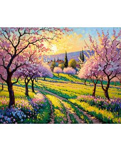 Pink sunset in the village