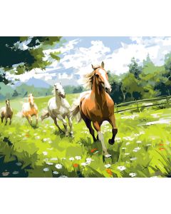 Running horses in pastoral elegance