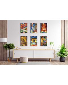 Set of 6 stretched Paris paintings