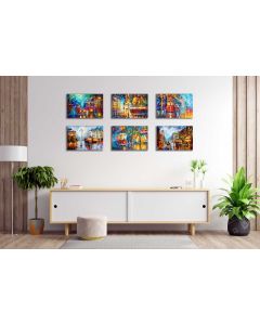 Set of 6 seascape stretched cityscape paintings