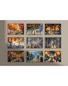 Set of 9 stretched paintings