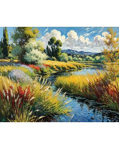 Wild Grasses Along the Sunlit Riverbank