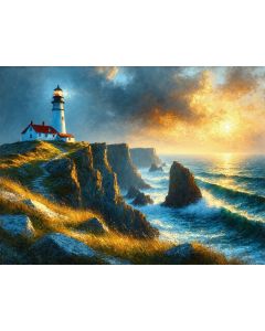 Clifftop Light Guiding the Sunset Horizon