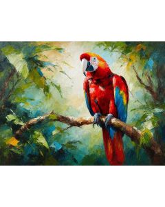 Red Parrot Resting in Tropical Green